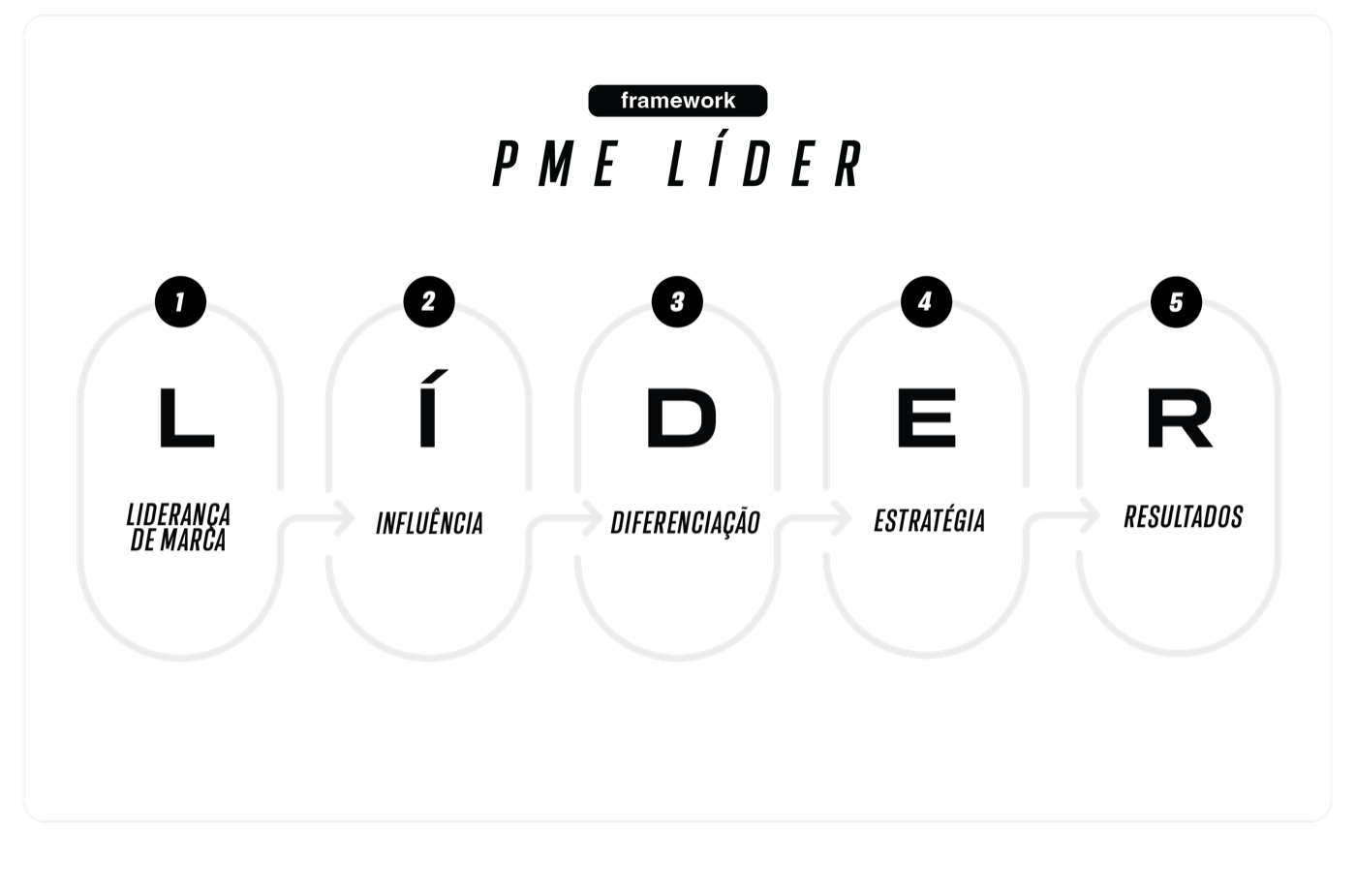 Framework PME LÍDER: Liderança de marca, Influência, Diferenciação, Estratégia, Resultados